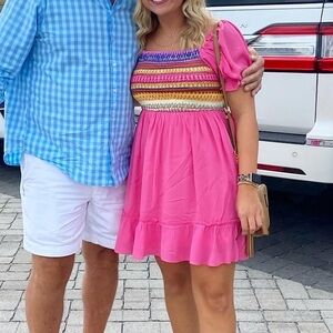 Vici Pink and Multicolor Smocked Dress